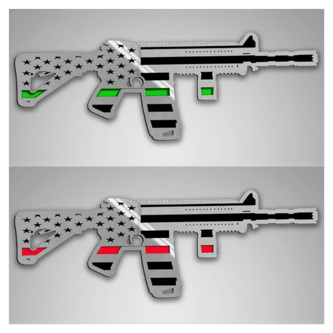 Truck, Jeep, Gun Safe Emblem - AR15 Gun w/Laser Cut Flag Motif 1Pc | Stainless Steel