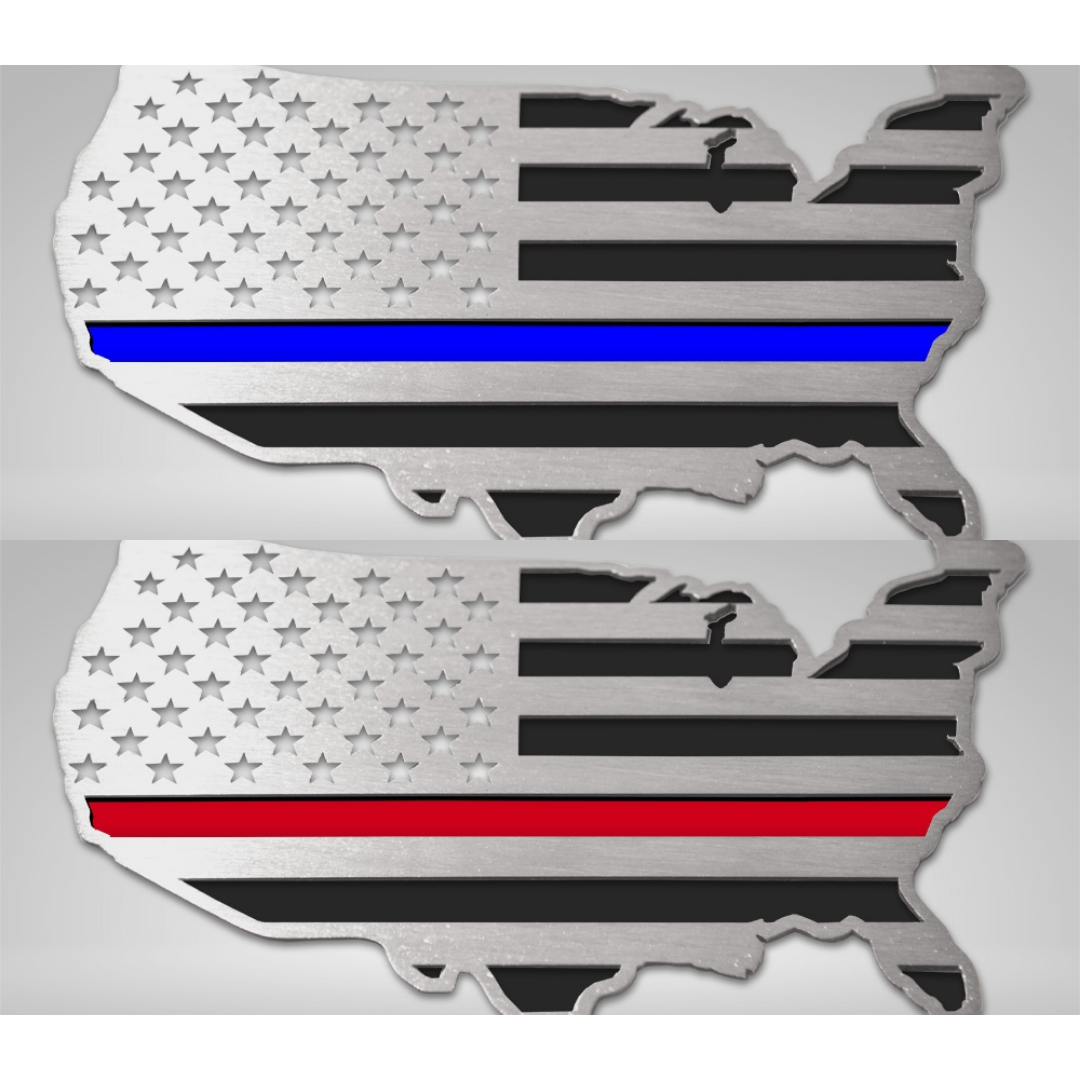 USA Map Flag Emblem 1Pc | Stainless Steel, Choose Finish/Color Style