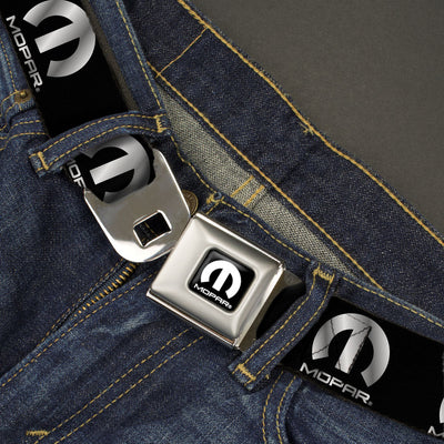 MOPAR Logo Seatbelt Belt - Full Color Black/White with Silver Webbibg
