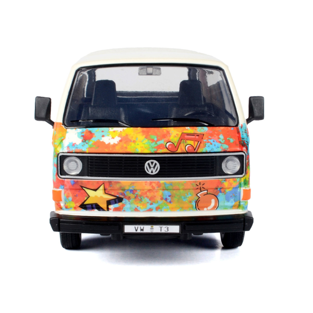 Volkswagen Type 2 (T3) Van White Metallic with Graffiti Graphics 1/24 Diecast Model Car
