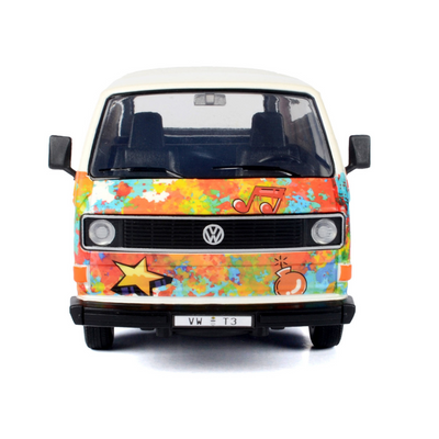 Volkswagen Type 2 (T3) Van White Metallic with Graffiti Graphics 1/24 Diecast Model Car