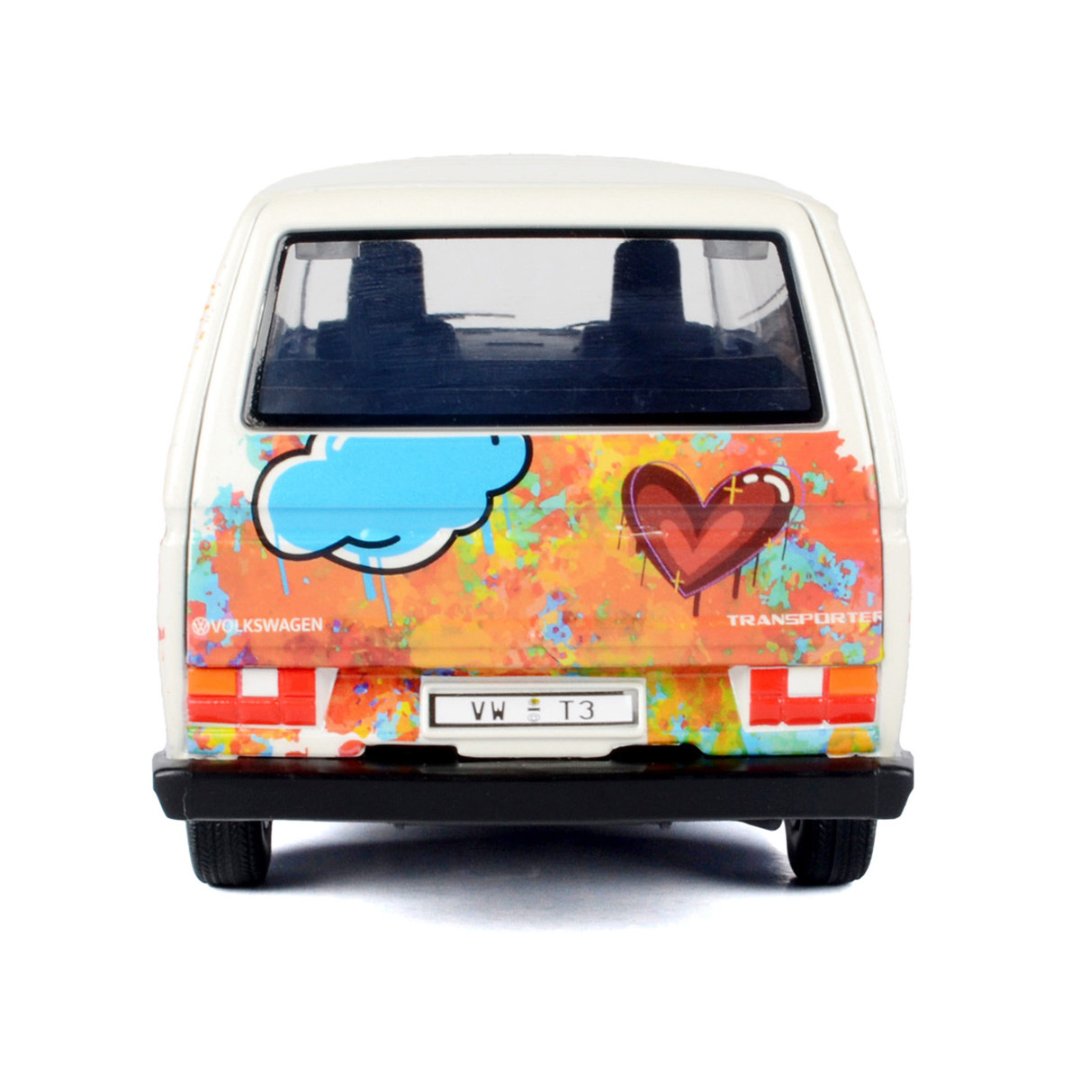 Volkswagen Type 2 (T3) Van White Metallic with Graffiti Graphics 1/24 Diecast Model Car