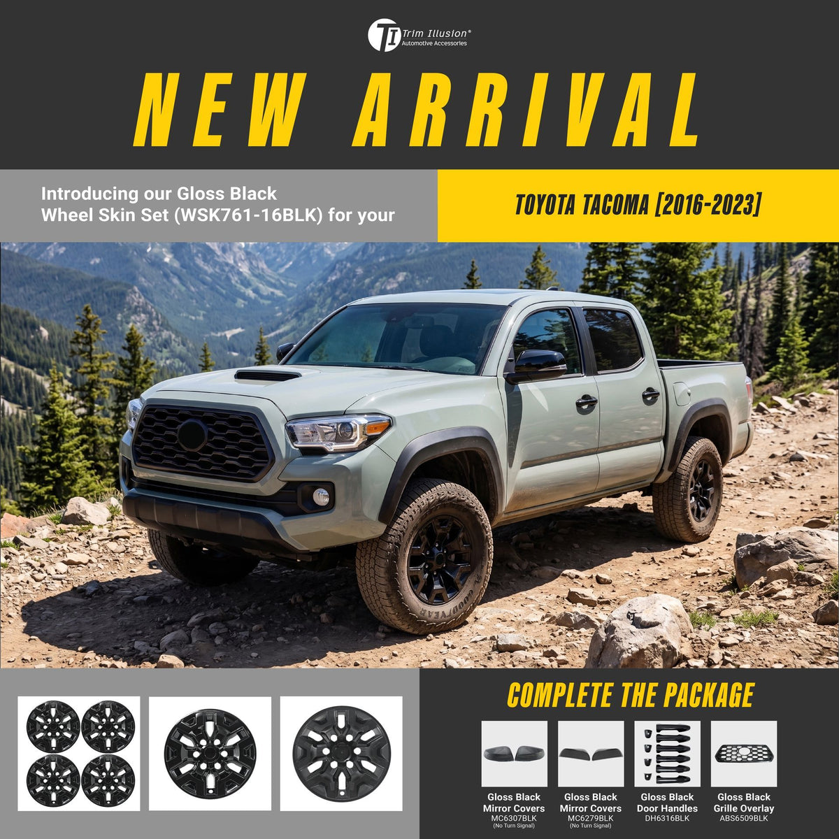 Trim Illusion WSK761-16BLK gloss black wheel skin set for 2016-2023 Toyota Tacoma - image 14