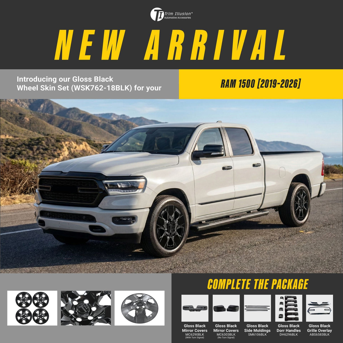 Trim Illusion WSK762-18BLK gloss black wheel skin set for 2019-2026 Ram 1500 - image 14