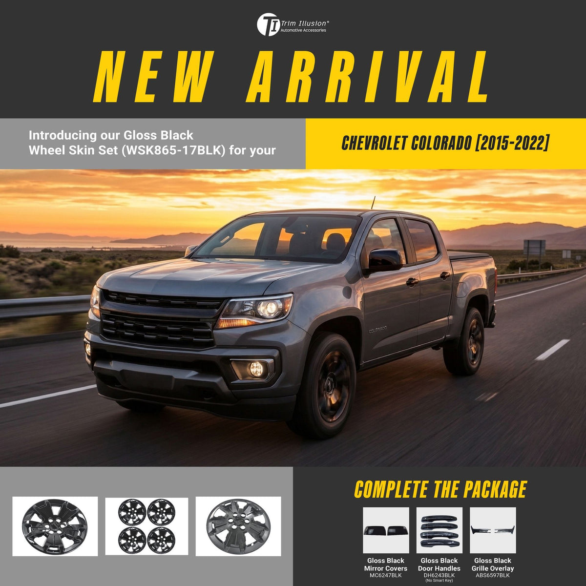 Trim Illusion WSK865-17BLK gloss black wheel skin set for 2015-2022 Chevrolet Colorado - image 15