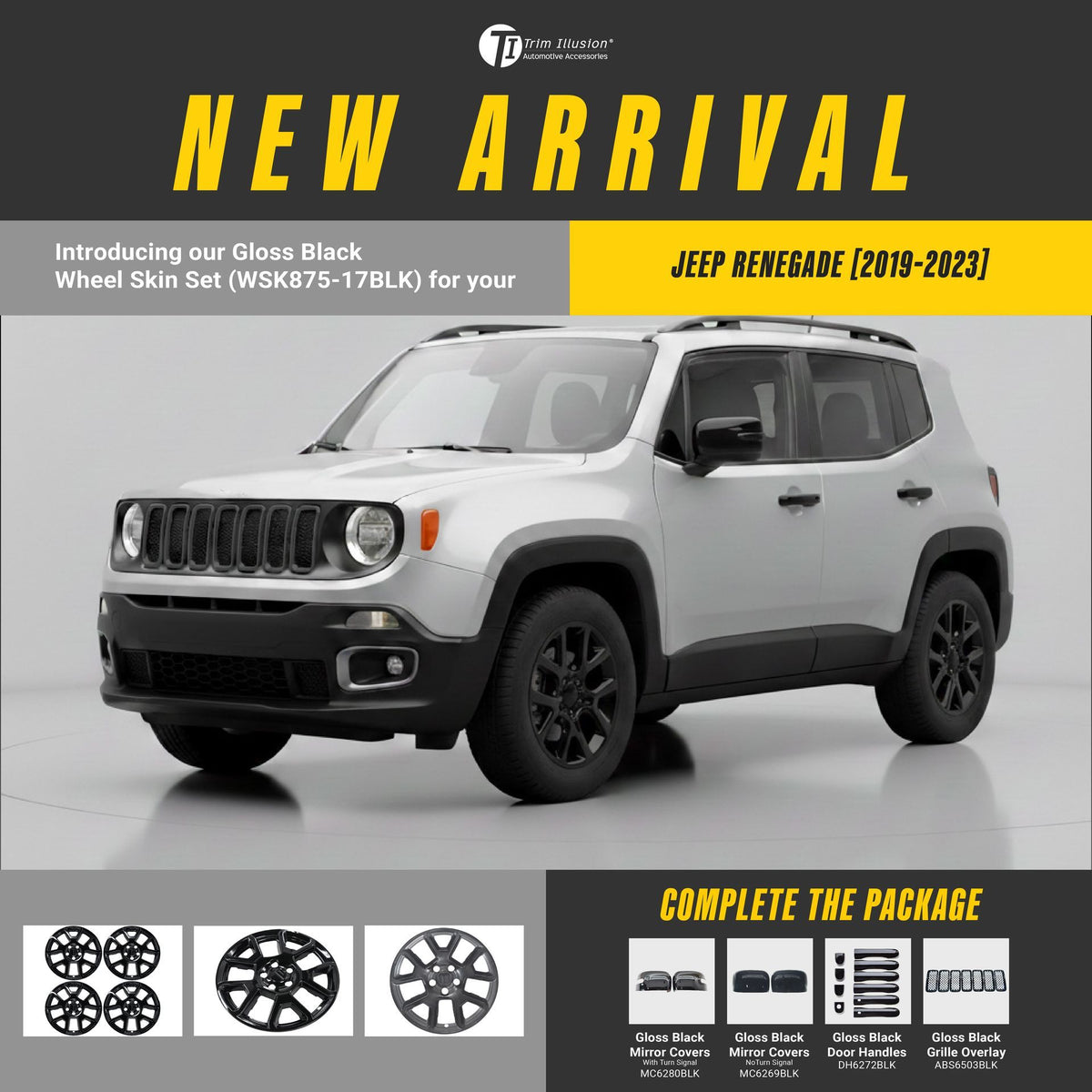 Trim Illusion WSK875-17BLK gloss black wheel skin set for 2019-2024 Jeep Renegade - image 7